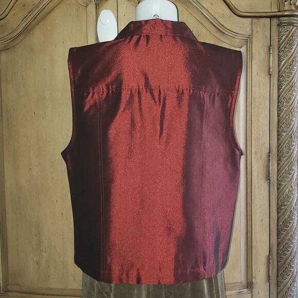 NWOT Women's Deep Red Metallic Button Down Vest - Picture 3 of 7